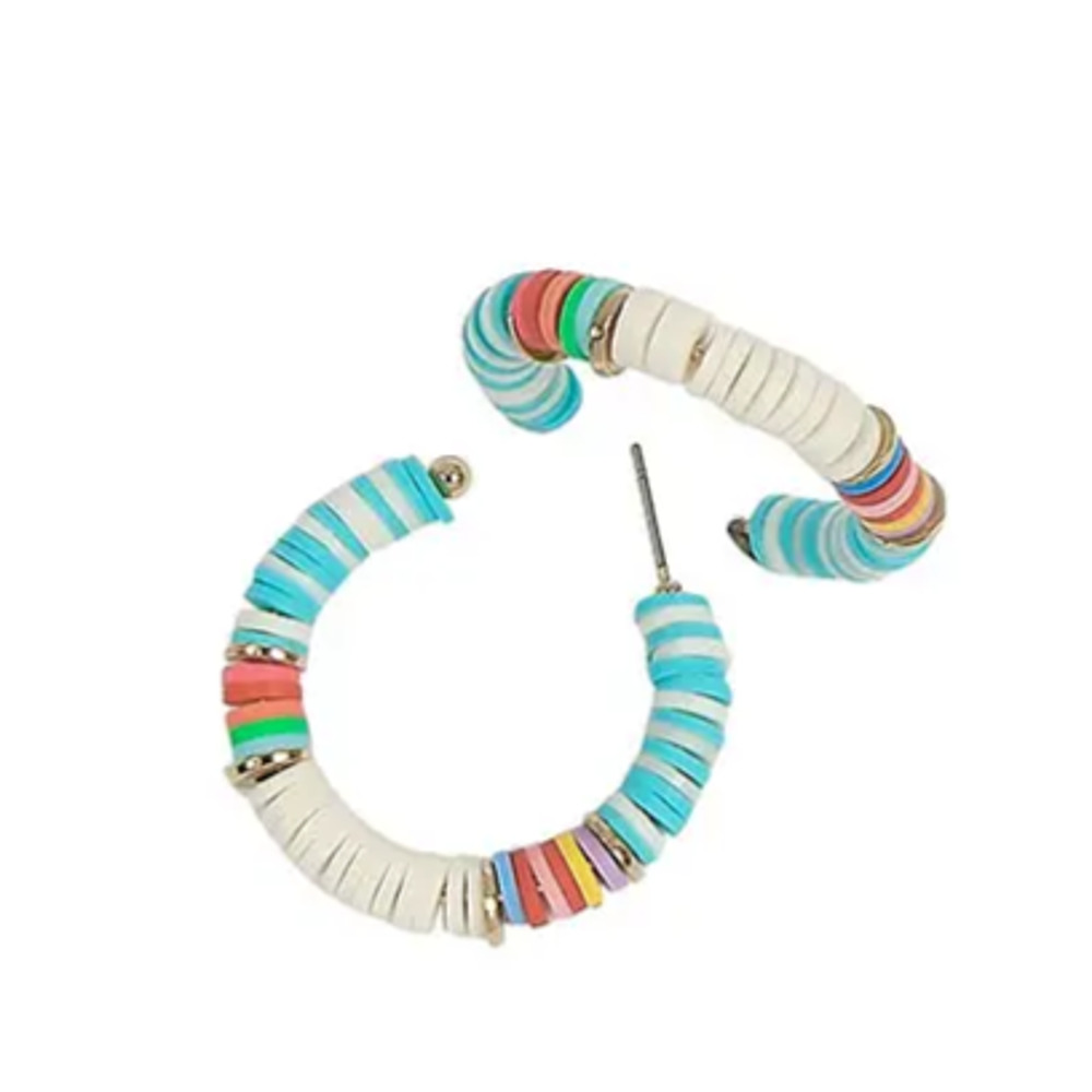 Katsuki Bead Earrings MultiColor Hoops with Teal White Gold Accents